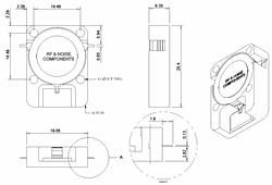 Three quarter inch by inch drop in isolator outline drawing